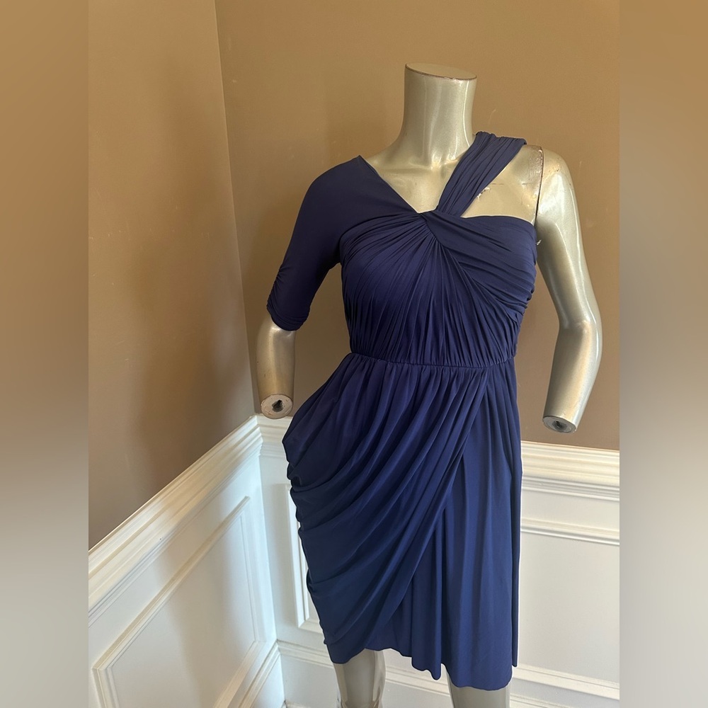 NWT BCBG Max Azria Christina Asymmetric Ruched One Shoulder Blue Dress Sz XS